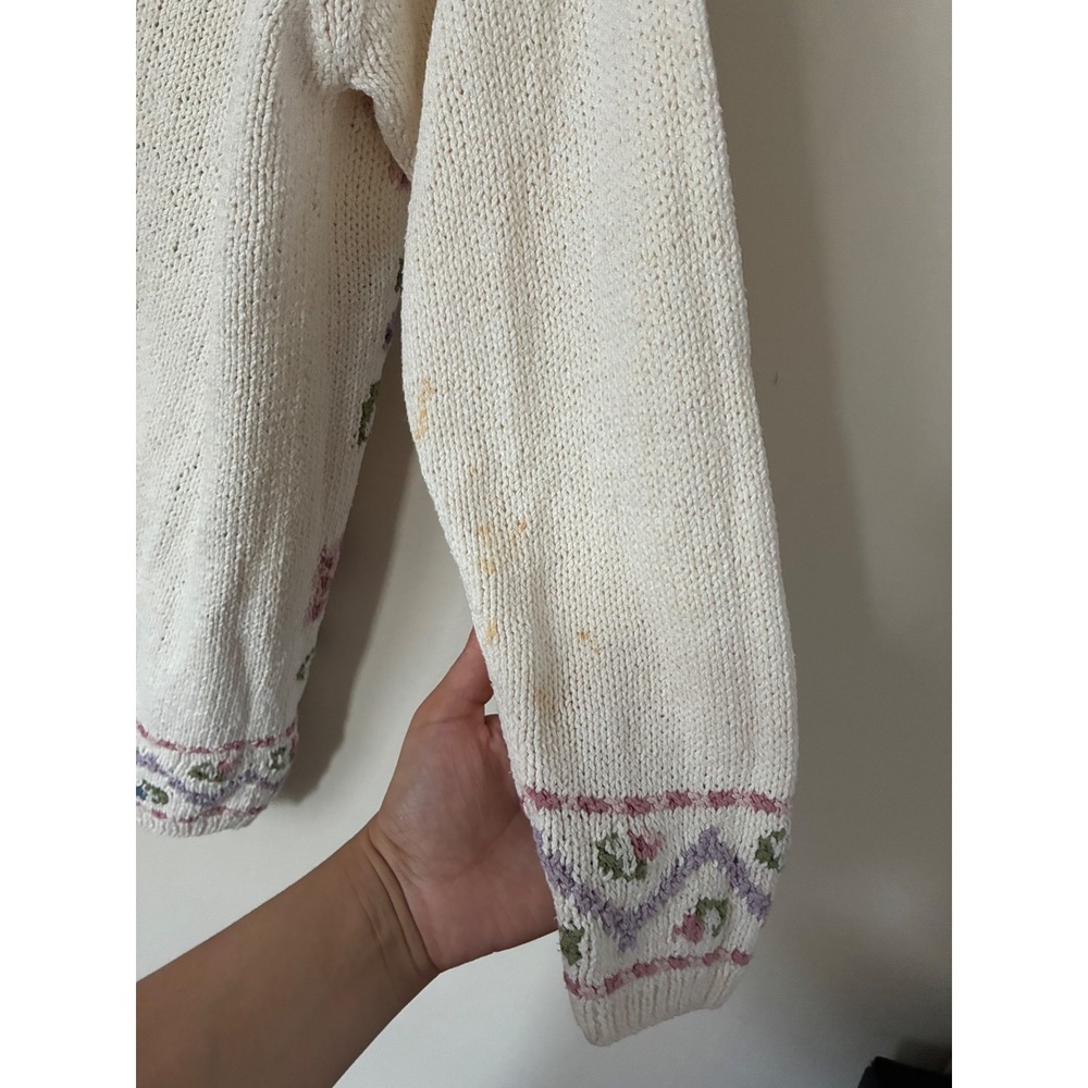Liz Claiborne Vintage Floral Silk Cotton Cardigan Petite S Cottagecore Cream - Picture 6 of 9